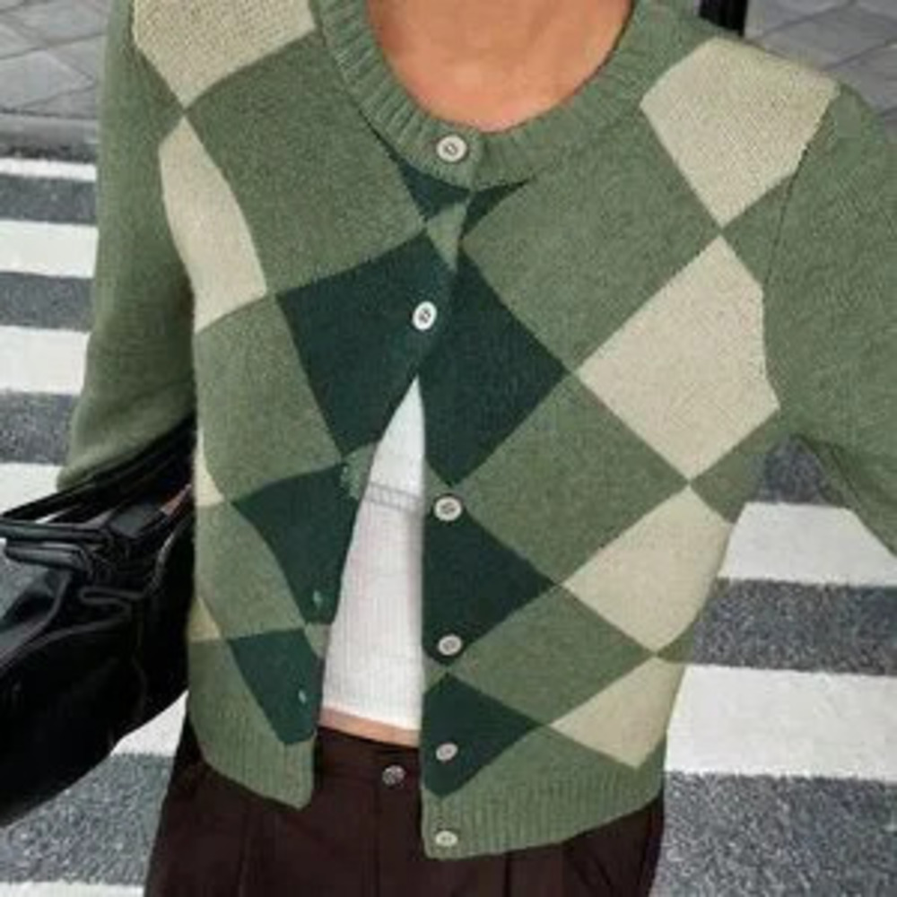 ZARA Multicolor Casual Women's Plaid Knitted Cardigan - Picture 5 of 6